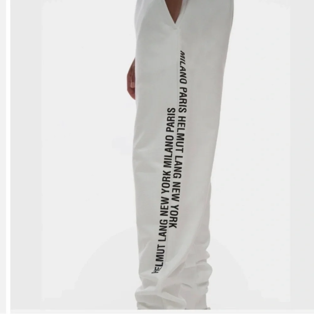 Men’s Helmut Lang MILANO PARIS NEW YORK white heavyweight luxe logo joggers LG